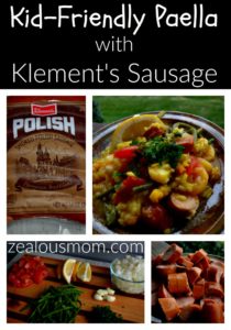 Kid-friendly paella recipe that everyone in the family wil enjoy. Made wiht Klement's Polish sausage. 